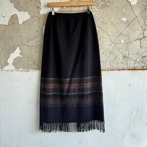 Vintage Midi Skirt Fringe Hem Southwestern Blanket Stripe Coastal Cowgirl Size 8